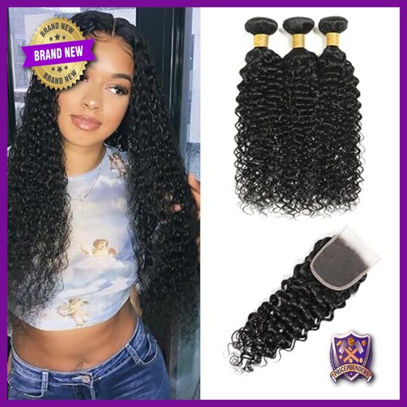 Water Wave Human Hair Bundles with Lace Closure 100% Brazilian Virgin Hair main image 6
